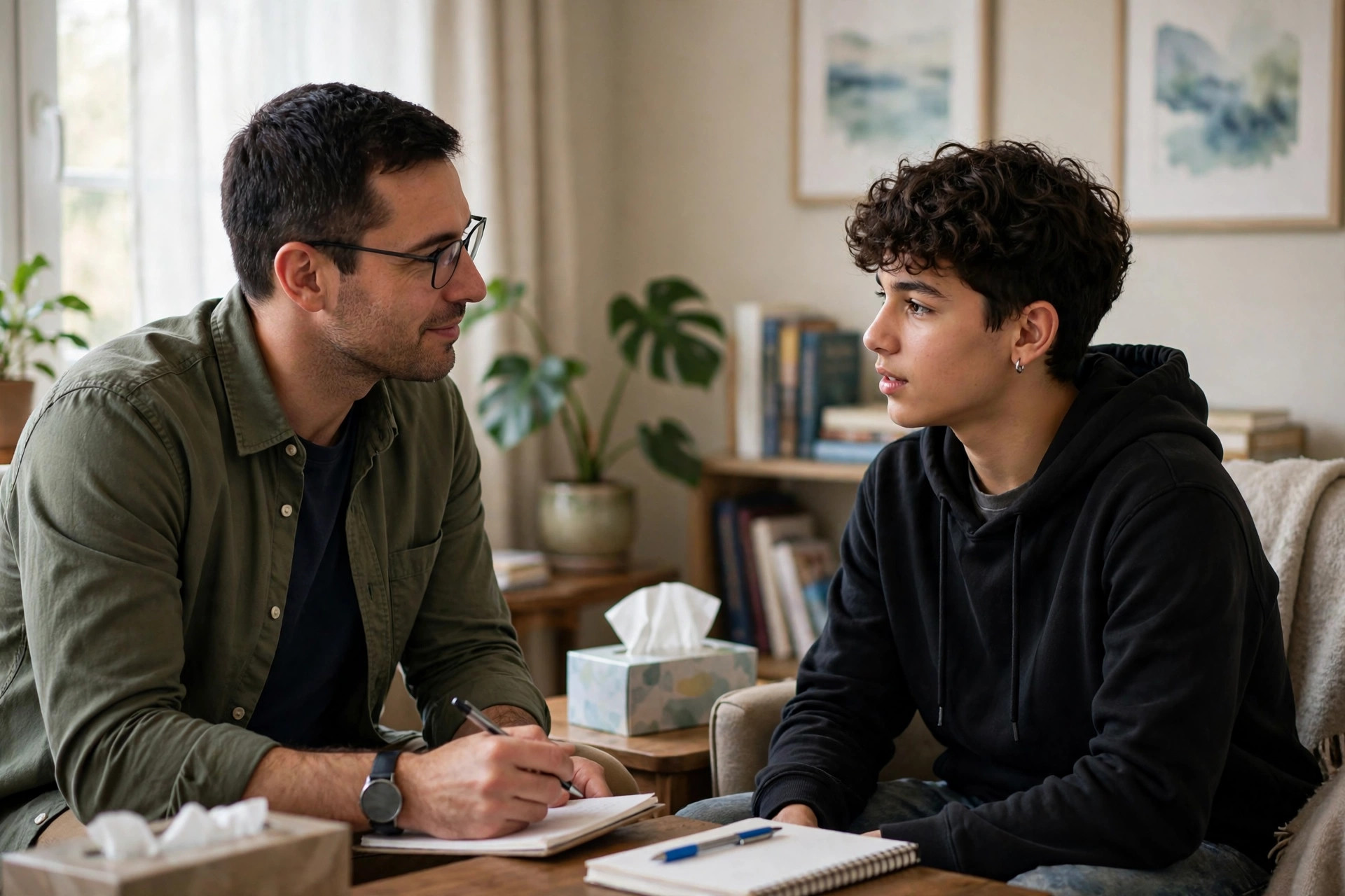 A Kind Steps therapist in a one-on-one coaching session with a teenager